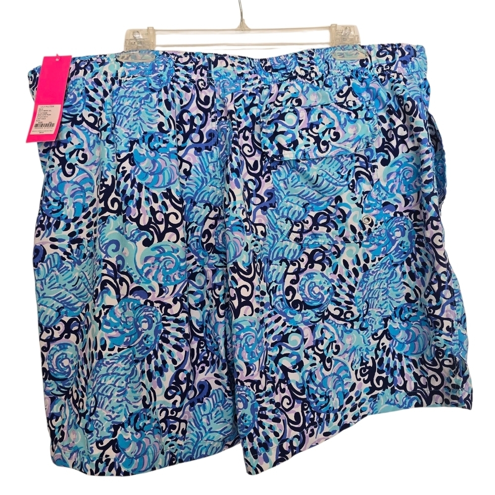 NWT Lilly Pulitzer Capri Light Aqua Spritz Blue and White Swirl Print Swim Trunk - Picture 2 of 4